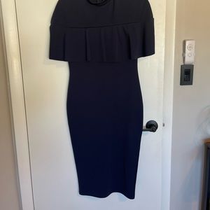 Missguided-Navy Blue, Size M, Zipper on the back mock neck ruffle over shoulder